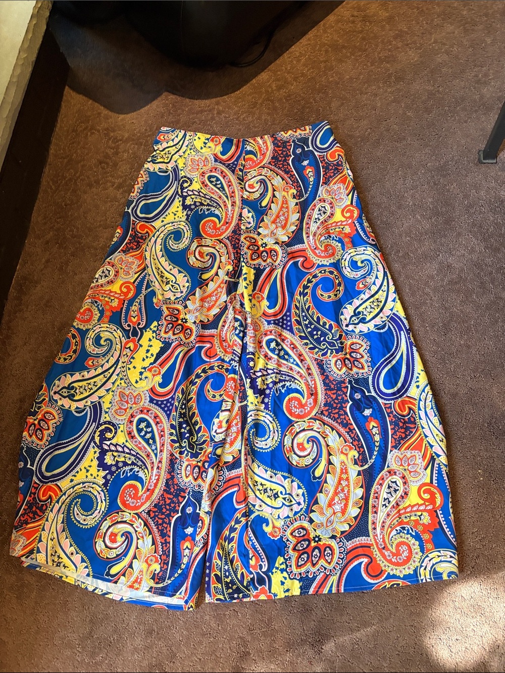 Bright Paisley Stretchy Pants in Blue, Red & Yellow